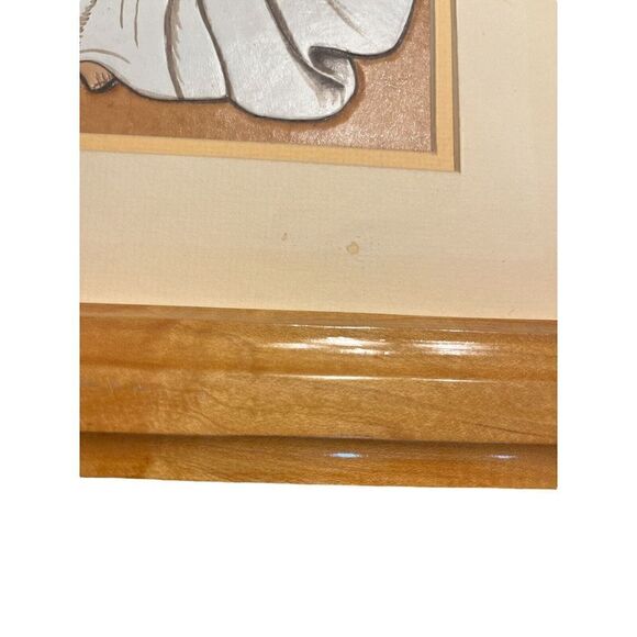 Embossed Hand Carved Leather Angel In Hand hewn Wooden Frame Art Picture 18.75” - Picture 6 of 6